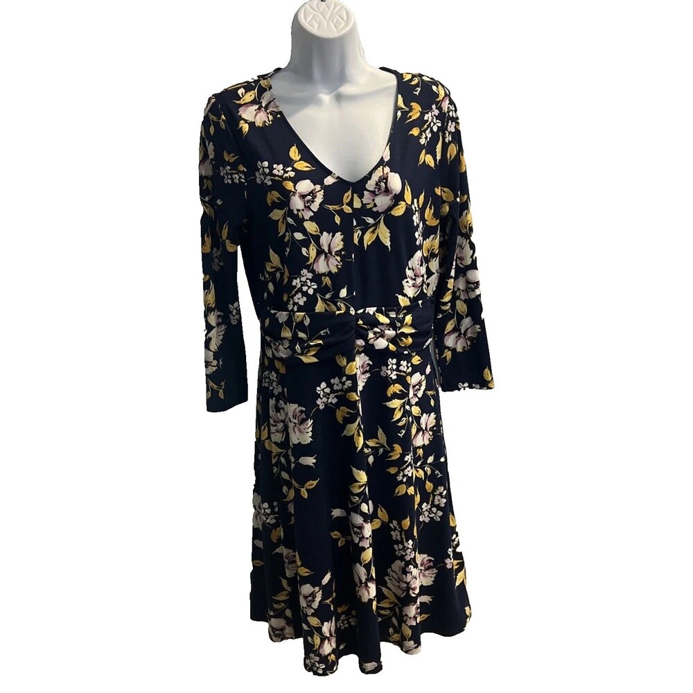 Como Blu Womens Navy Floral MIDI Dress Size PS Stretch Cottagecore Boho NWT